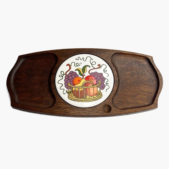 Vintage Gail Craft Cheeseboard Wood & Ceramic Tile Appetizer Serving Tray MCM - Picture 2 of 12